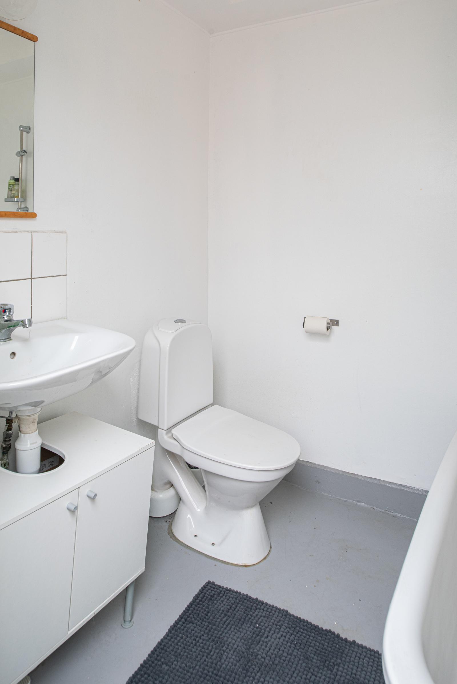 Wc med badkar i källaren